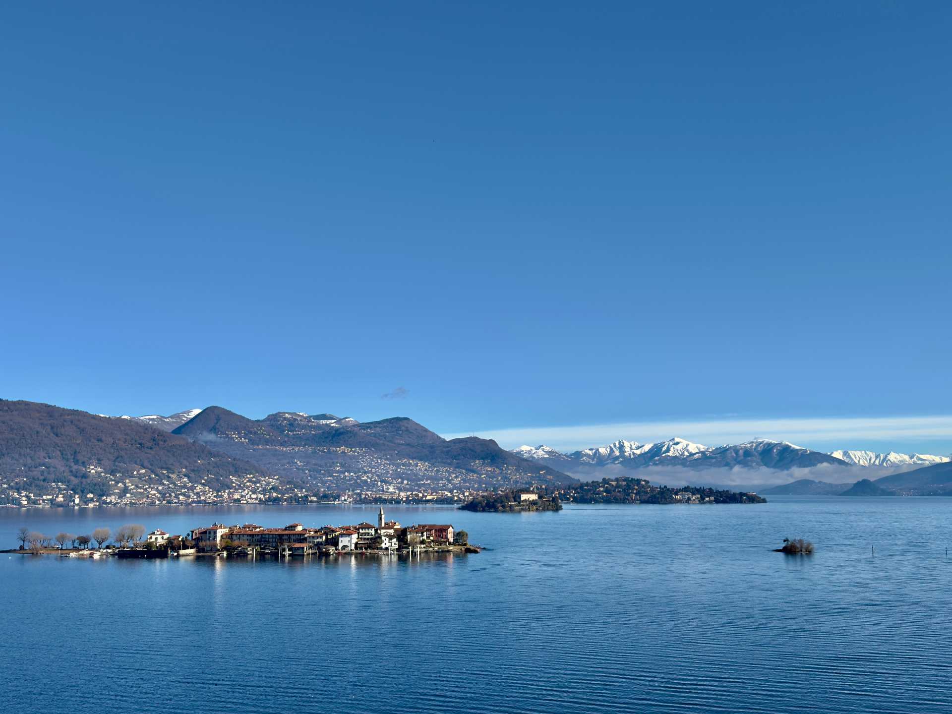 Lake Maggiore and Borromean Islands with Alpine peaks